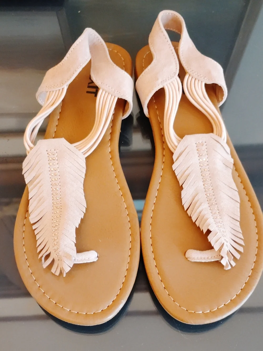 Mixit Blush Fringe T-Strap Sandals
